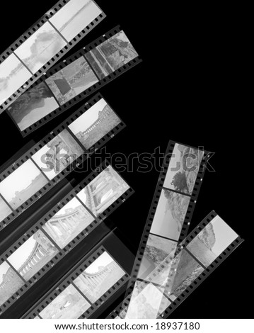 A 35mm contact sheets strip of invert black and white negative film with my photos