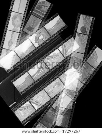 A 35mm contact sheets strip of invert black and white negative film with my photos