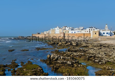 View of Essaouira in Morocco on the Atlantic coast, North Africa. The old part of town is the UNESCO world heritage sites.