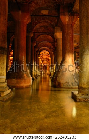 The Basilica Cistern, the largest of ancient water reservoirs, located in Istanbul, Turkey