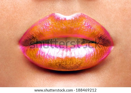 Sexy Lips. Beauty Red Lip Makeup Detail. Beautiful Make-up Closeup. Sensual Open Mouth. lipstick or Lipgloss. Kiss. Beauty Model Woman\'s Face close-up