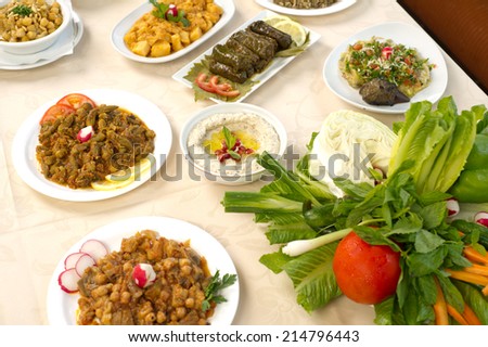 Table with various arabic food served