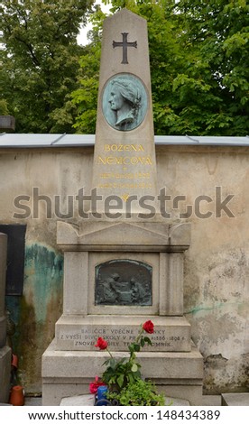 PRAGUE - JUN 19: Last resting place of the famous czech writer Bozena Nemcova (1820-1862). Vysehrad cemetery in Prague. June 19, 2013
