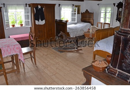 KOURIM - MAY 24: Authentic interior of village house from the 18th century, Czech republic. Open-air museum of folk architecture, Kourim. May 24, 2014
