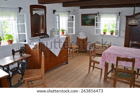 KOURIM - MAY 24: Authentic interior of village house from the 18th century, Czech republic. Open-air museum of folk architecture, Kourim. May 24, 2014