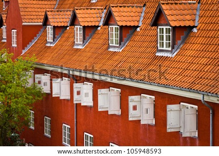 Red brick building with red roof in Kastellet Citadel