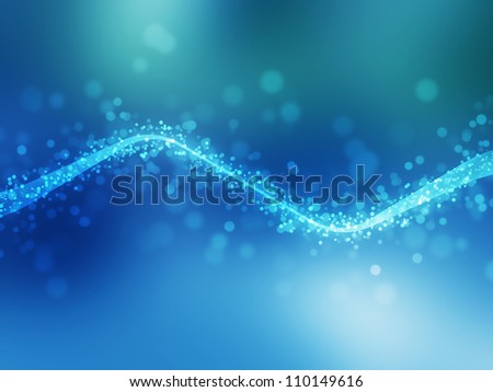 Blurred blue sparkles and glowing central line. Boken effect. Beautiful forms.