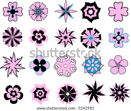 Decorative flowers library (vector-illustration, all colors are free to change)