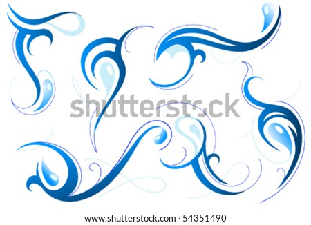 stock vector Tribal tattoo set Water swirls