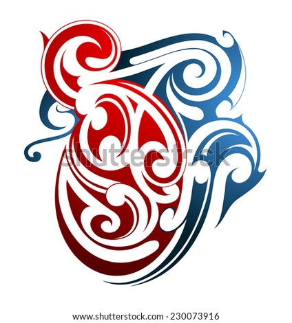 Tribal art Maori origin. Two color shapes fusion