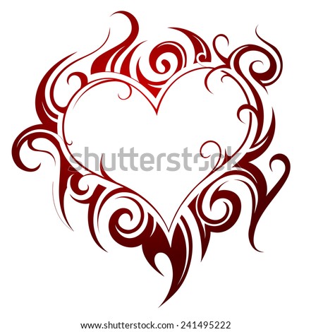 Heart shape tattoo with fire swirls Heart shape tattoo with fire swirls