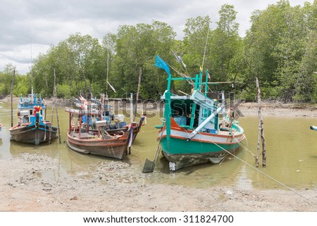 Thailand - August 08: Fishing boat on August, 08, 2015 in Thailand, \
After work of the fishing boat waiting to work again at night.