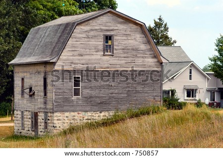 Old Barn build on a hillside on a stone foundation