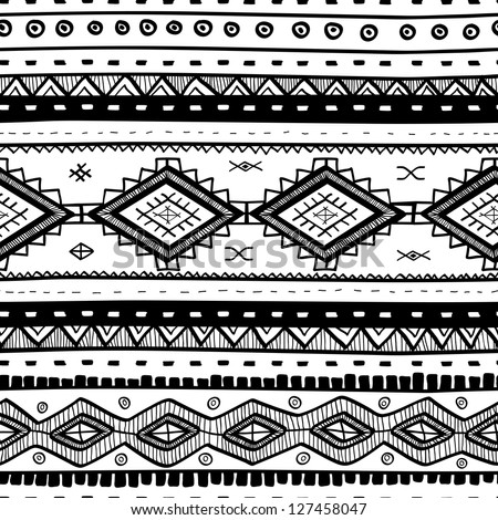Tribal vector seamless pattern Hand drawn abstract background Isolated on white background Tribal vector seamless pattern Hand drawn abstract background Isolated on white background