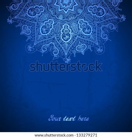 Vector design template White circle ornament on blue background Ethnic motif Vector design template White circle ornament on blue background Ethnic motif