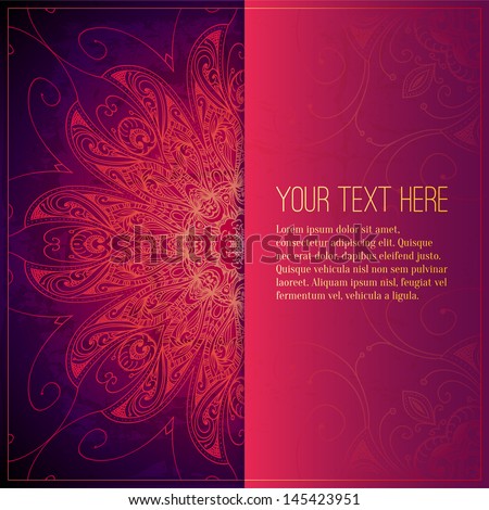 Abstract Vector Circle Floral Ornament. Lace Pattern Design. Vintage Ornament On Red Background. Vector Ornamental Border Frame Can Be Used For Banner, Wedding Invitation, Book Cover, Certificate Etc.