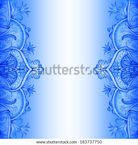 Retro Vintage wedding greeting card. Blue background. Card or invitation. Vintage decorative elements. Hand drawn background. Floral ornament. Islam, arabic, indian, ottoman motifs. Seamless pattern.