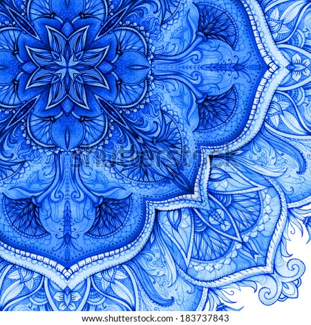 Retro Vintage wedding greeting card.Blue background.Card or invitation.Vintage decorative elements.Hand drawn background.Floral ornament.Islam, arabic, indian, ottoman motifs.