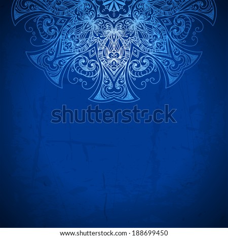 Blue background. Vintage pattern. Hand drawn abstract background. Decorative retro banner. Invitation, wedding card, scrapbooking design element. Royal design element. Raster version