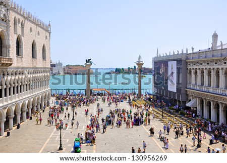VENICE-JUNE 15: The Piazzetta San Marco, view from Saint Mark\'s Basilica on June 15, 2009 in Venice. St Mark\'s Square is the principal public square of Venice, Italy.