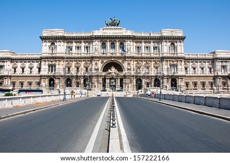 ROME-AUGUST 5:The Palace of Justice from the Ponte Umberto I on August 5, 2013 in Rome. The Palace of Justice is the Supreme Court and the Judicial Public Library in the Prati district of Rome.