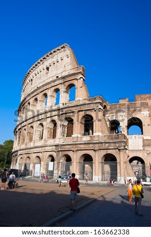 ROME-AUGUST 8: The Colosseum on August 8,2013 in Rome, Italy. The Colosseum is an elliptical amphitheatre in the centre of the city of Rome, Italy.