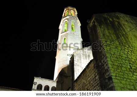 FIGUERES, SPAIN-AUGUST 6: Figueres cathedral next to the Dali Theatre and Museum at night on August 6,2009 in Catalonia.The Dali Theatre and Museum is a museum of Salvador Dali in Figueres,Spain.