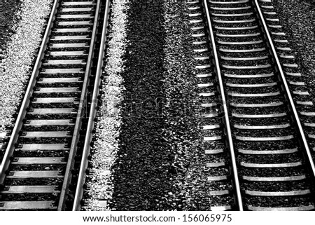 The plan view of a track bed of the German rail network in monochrome/Roadbed