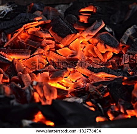 background or texture of orange embers of charcoal