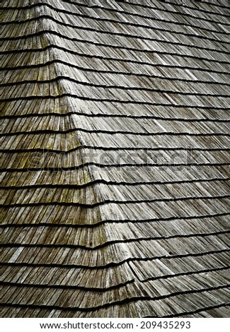 background or texture slant on old wooden shingles roof