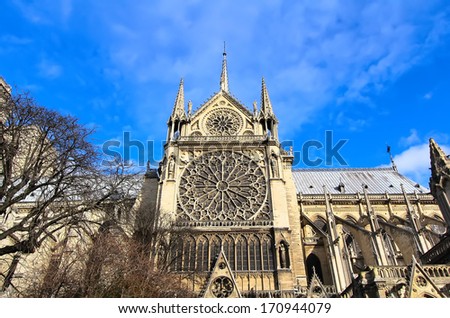 stained-glass window of Notre Dame de Paris cathedral from outside