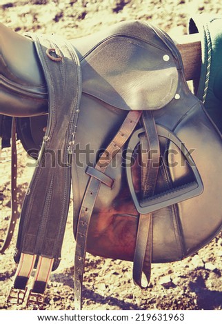 saddle and brown leather belts - equipment for horse riding vintage retro style