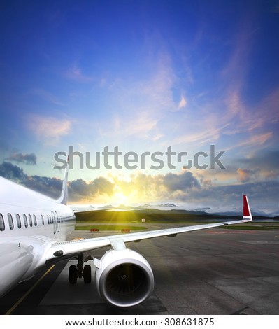 airplane taking off from the airport. fragment of the body of aircraft. business travel concept