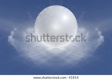 White orb and clouds.