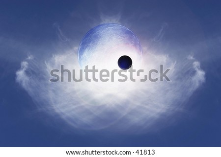Blue orb and clouds.