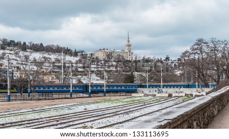 SEVASTOPOL, UKRAINE - MARCH 24:  Passenger train of the company Ukrainian Railways,  which is the State Administration of Railroad Transportation in Ukraine, on March 24, 2013 in Sevastopol, Ukraine.