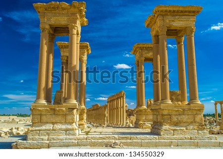 Ancient ruins in the desert of Palmyra, Syria
