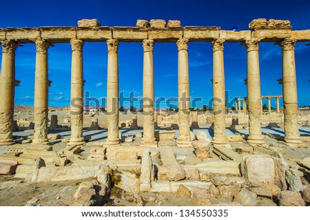 Desert of Syria full of the ruins in Roman style