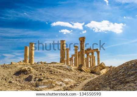Sunny day in the desert of Syria, Roman ruins