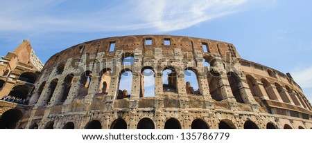Colosseum, Rome, Italy. The Colosseum\'s original Latin name was Amphitheatrum Flavium, often anglicized as Flavian Amphitheater.