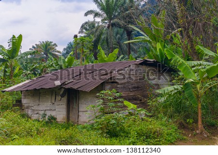 Small poor almost destroyed houses in Africa where people live