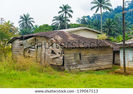 Small poor almost destroyed houses in Africa where people live