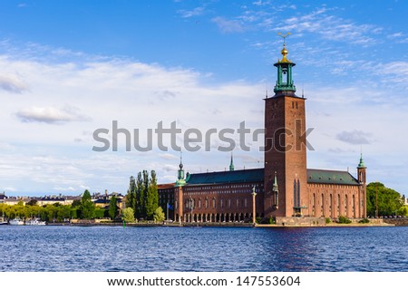 City Hall of Stockholm, seen from the south, across Riddarfjarden, Sweden