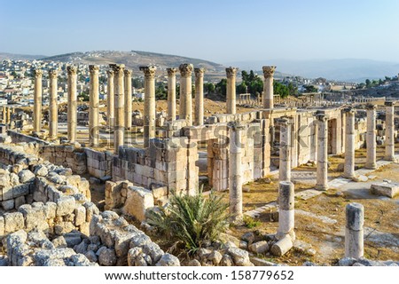 Roman ruins in the Jordanian city of Jerash, (Gerasa of Antiquity), capital and largest city of Jerash Governorate, Jordan