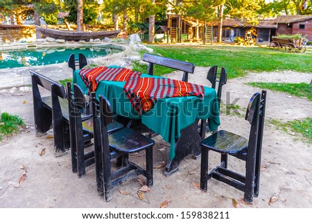 Table for several people in the Bulgarian village