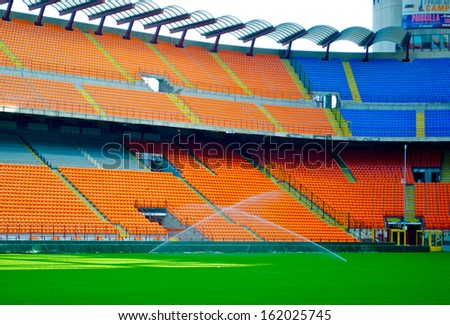MILAN, ITALY - SEPTEMBER 9, 2012: Stadio Giuseppe Meazza (San Siro), is a football stadium in Milan, Italy, on September 9th, 2012. It's home for A.C. Milan and F.C. Internazionale Milano.