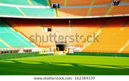 MILAN, ITALY - SEPTEMBER 9, 2012: Stadio Giuseppe Meazza (San Siro), is a football stadium in Milan, Italy, on September 9th, 2012. It\'s home for A.C. Milan and F.C. Internazionale Milano.