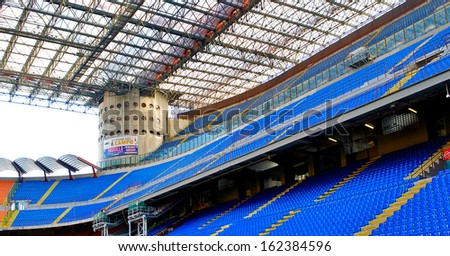 MILAN, ITALY - SEPTEMBER 9, 2012: Tribunes of Stadio Giuseppe Meazza (San Siro), is a football stadium in Milan, Italy, on September 9th, 2012. It\'s home for A.C. Milan and F.C. Internazionale Milano.