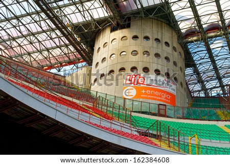 MILAN, ITALY - SEPTEMBER 9, 2012: Stadio Giuseppe Meazza (San Siro), is a football stadium in Milan, Italy, on September 9th, 2012. It's home for A.C. Milan and F.C. Internazionale Milano.