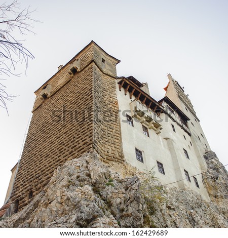 Dracula's Castle  on the top of the rock (Bran Castle), a famous castle of the Count Vlad Tepes, Bran, Romania. Home of the Vampire Dracula, the Bram Stoker's novel character.